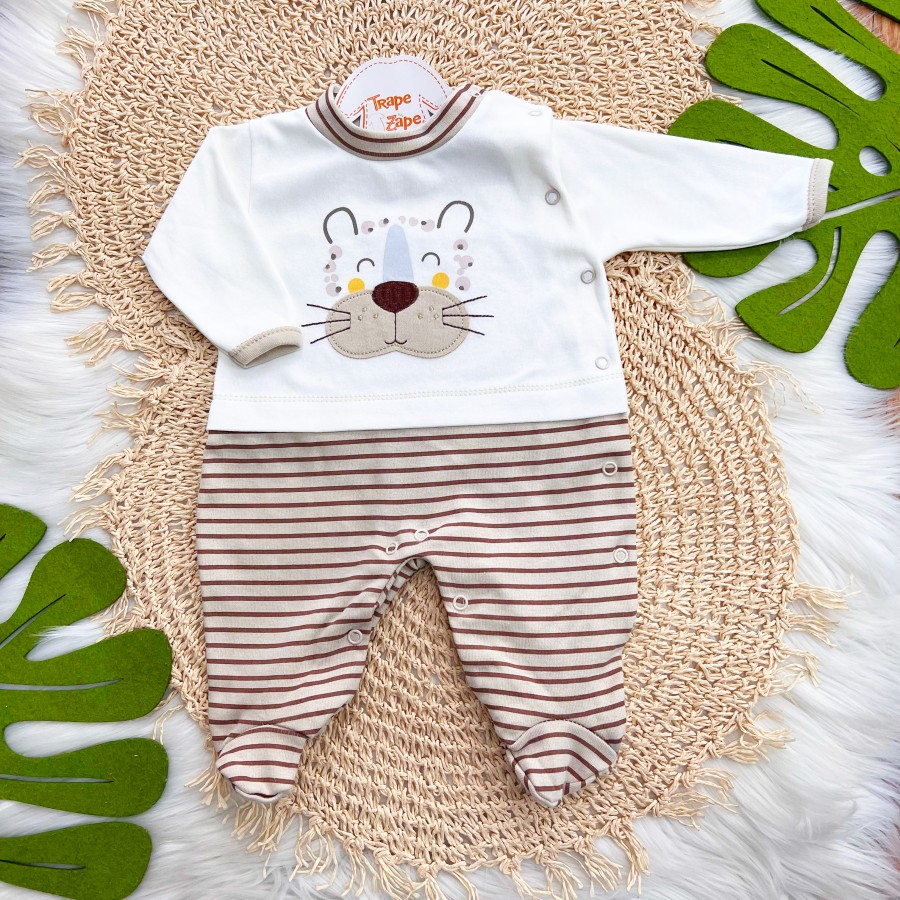Macacão Trape Zape - Tigre - Off White e Marrom